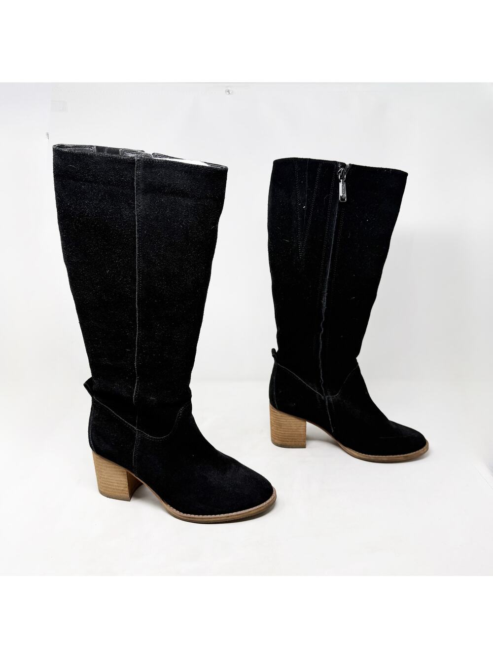 [Blondo] Black Nicola Waterproof Suede Leather Chunky Heel Boots Side Zip Sz 8.5